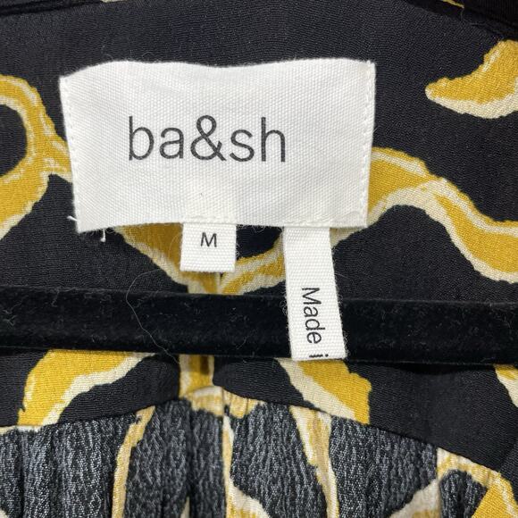 ba&sh Paris Size M Constance Dress Black Gold V-Neck Puff Sleeve Pockets Flowy - Picture 9 of 11